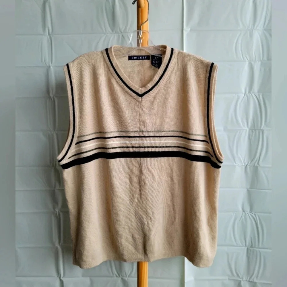 Cricket Vest Tan with Grey, Black  and White Stripes Large